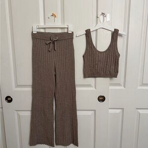 H&M Taupe Ribbed Knit Set